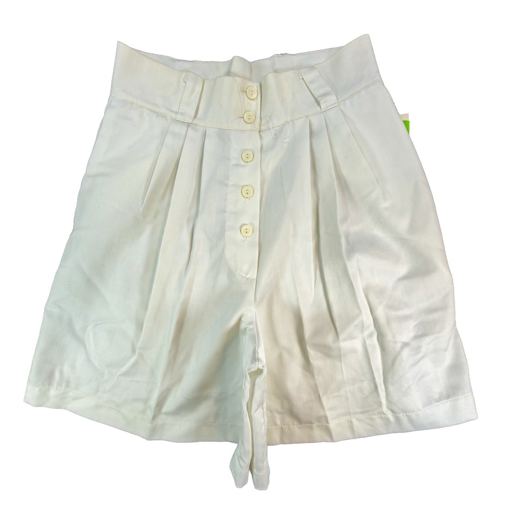 Gazelle Shorts Womens 10 Vintage 80s 90s White High Waisted Pleated Button Front
